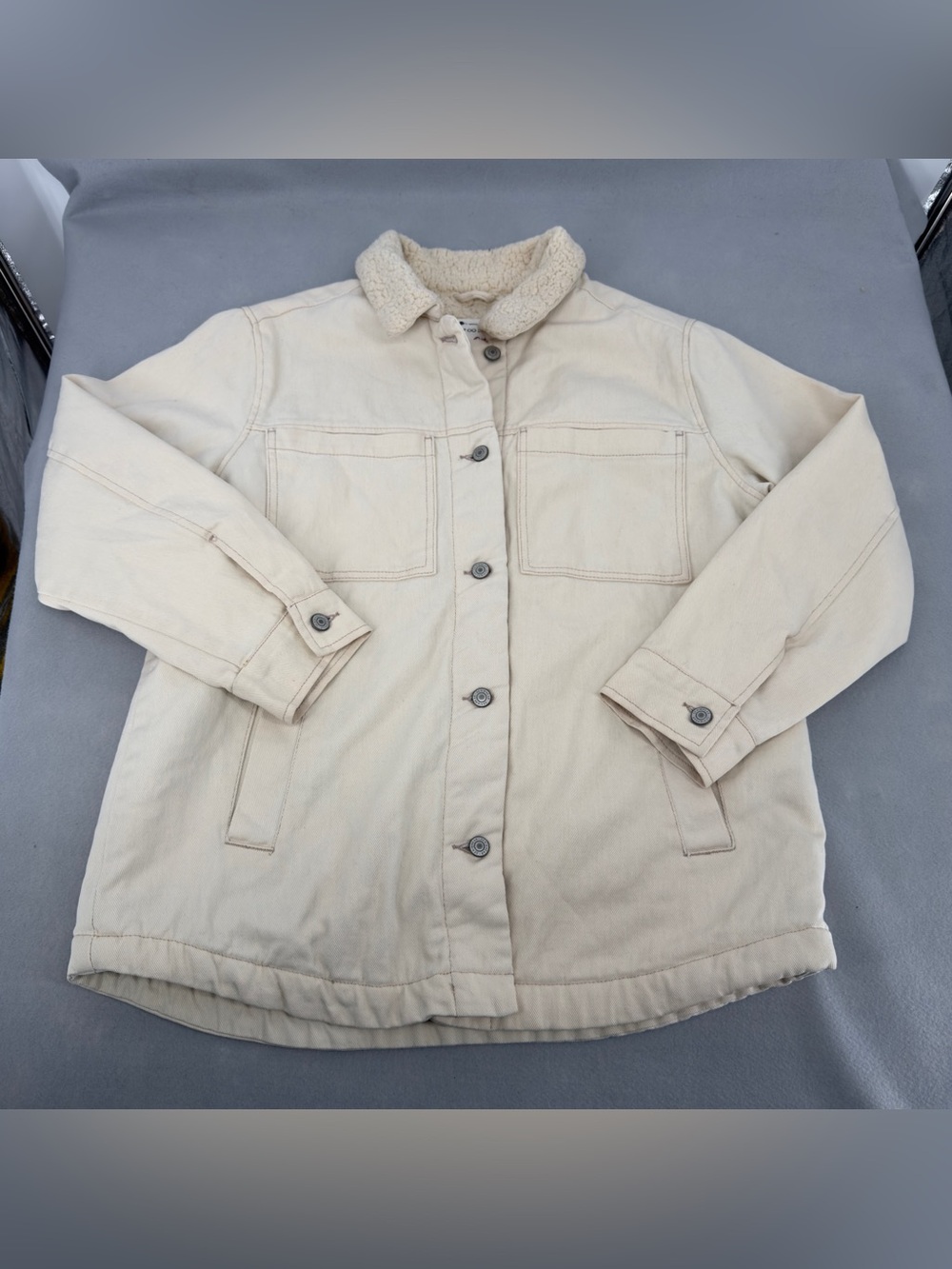 Stoosh Cream Sherpa Lined Denim Jacket XL Women’s